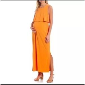 Alex Marie Maternity Tangerine Orange Dress Beachy Resort Wear Maxi Dress S